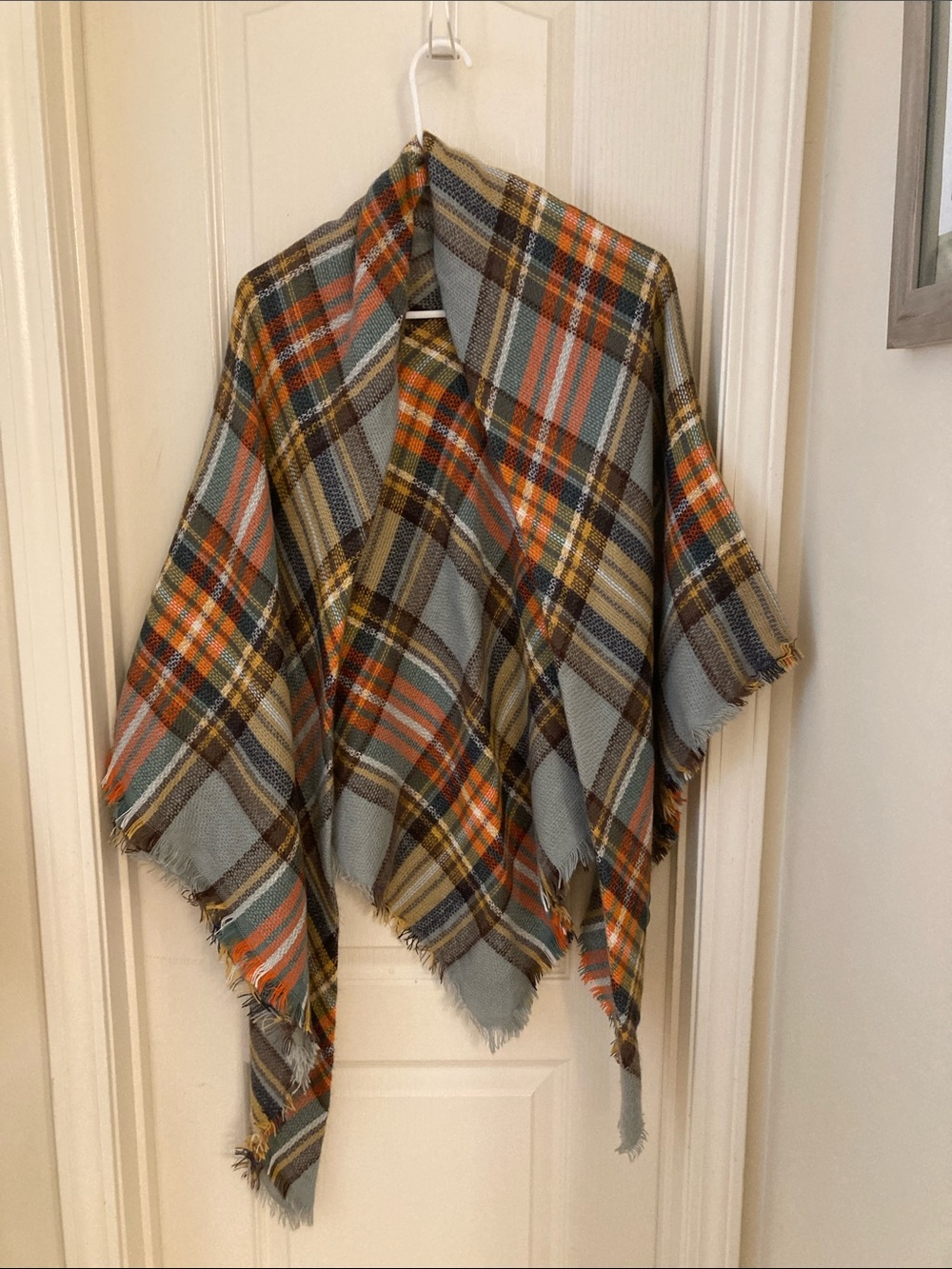 Plaid fringe blanket scarf